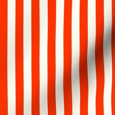 Cabana stripe - Orange red and creamy white - perfect stripe - small orange candy stripe