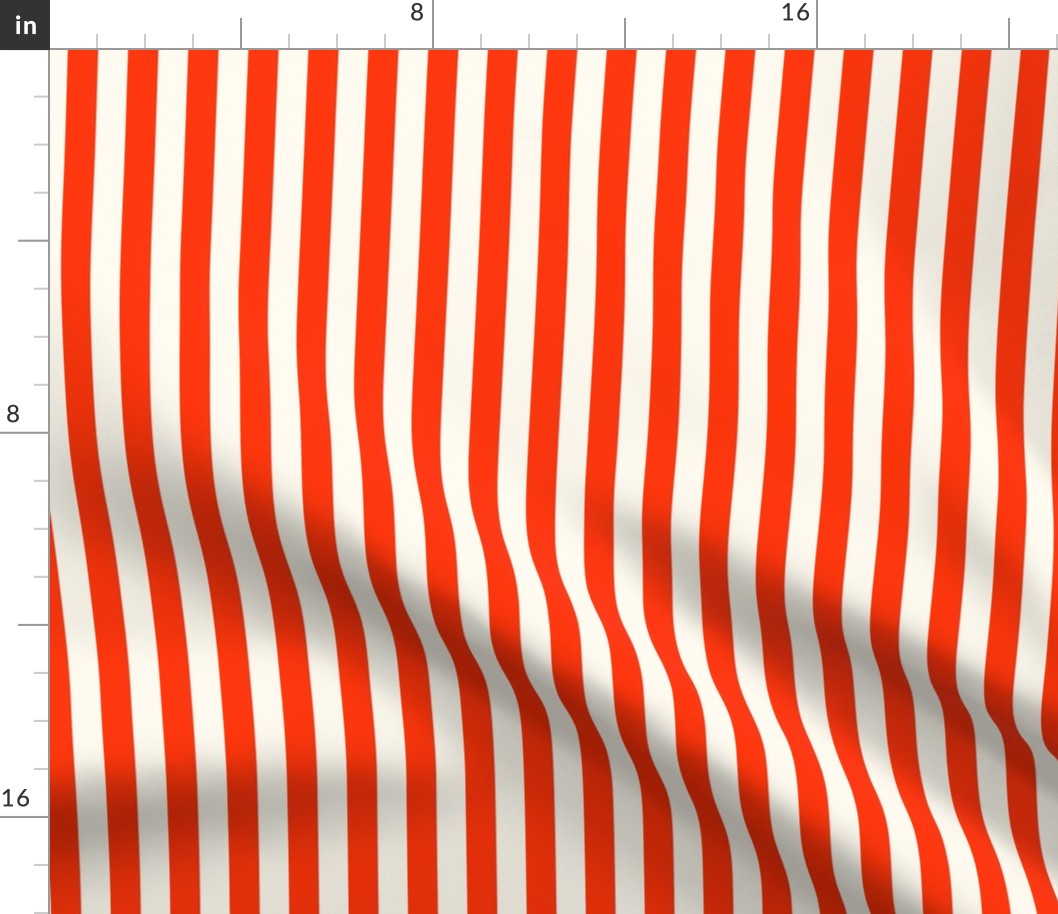 Cabana stripe - Orange red and creamy white - perfect stripe - small orange candy stripe