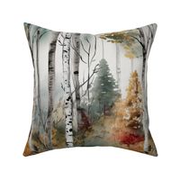 Endless Birch Tree Dreamscape Trees in Misty Forest Watercolor 