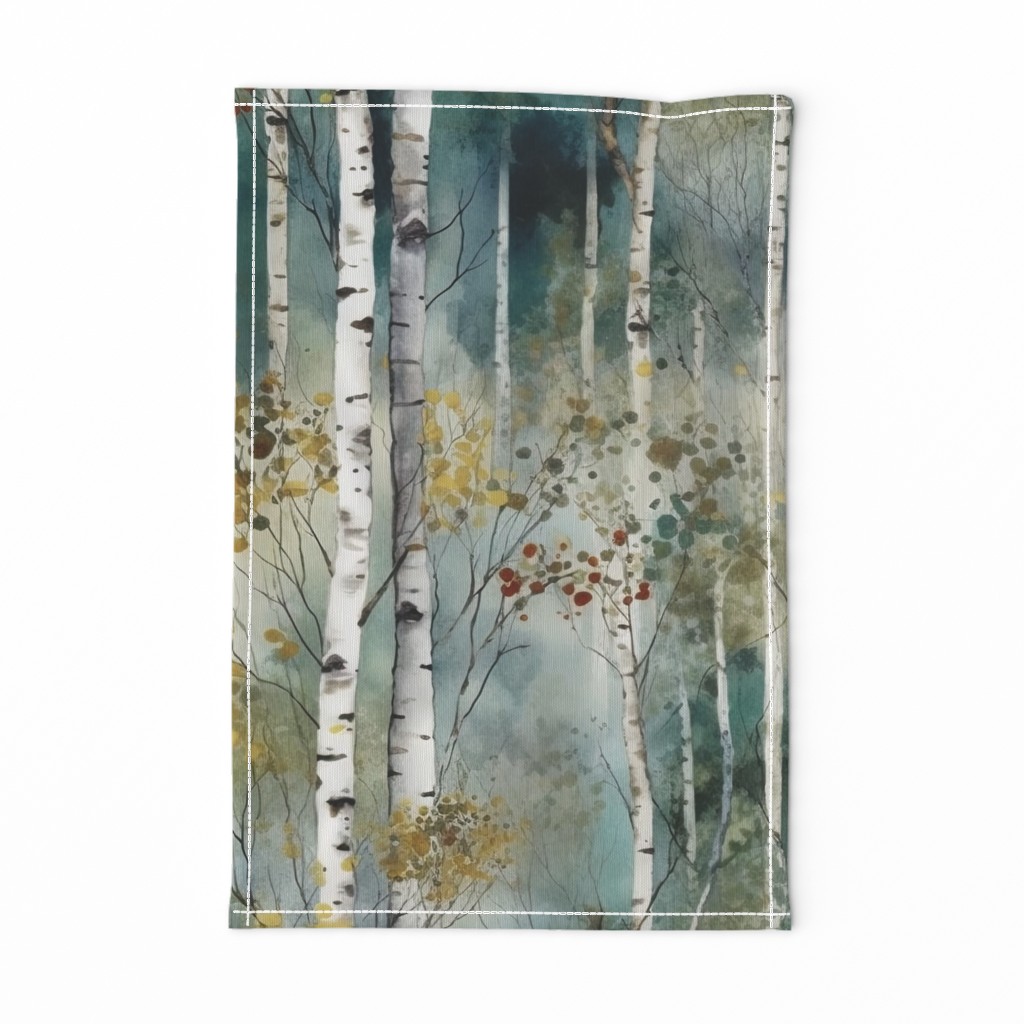 Endless Birch Tree Dreamscape Trees in Misty Forest Watercolor 