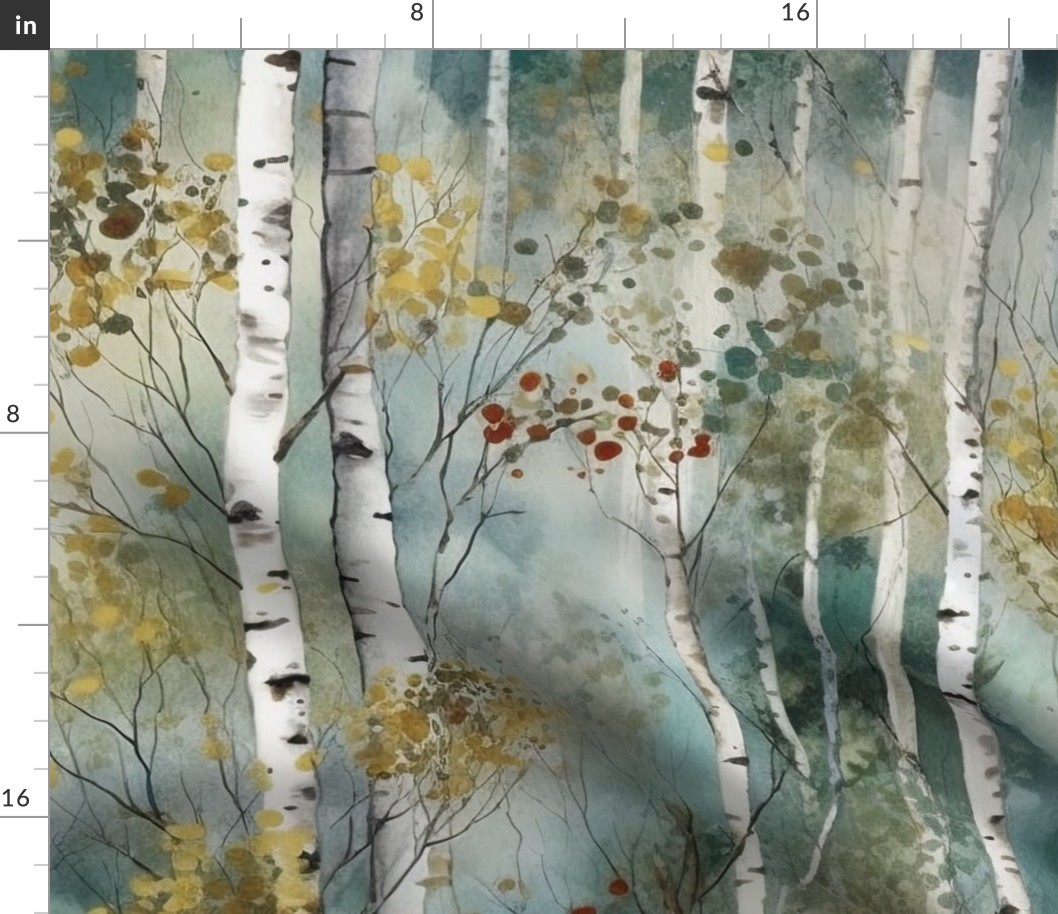 Endless Birch Tree Dreamscape Trees in Misty Forest Watercolor 