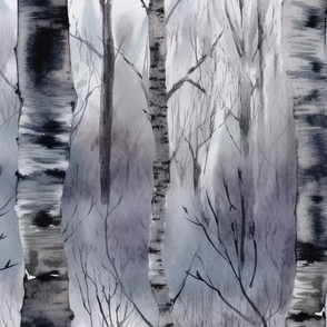 Endless Silver Birch Tree Dreamscape Trees in Misty Forest Watercolor 