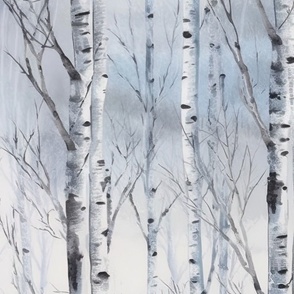 Endless Silver Birch Tree Dreamscape Trees in Misty Forest Watercolor 