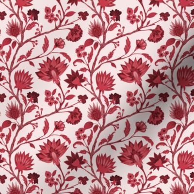 Trailing Indian Floral Medium scale - red flowers on pink