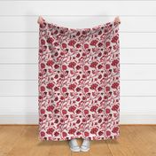 Trailing Indian Floral LARGE scale - red flowers on pink