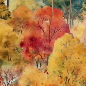 Watercolor of New England Endless Forest Fall Trees