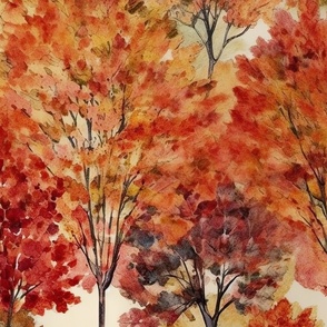 Watercolor of New England Endless Forest Fall Trees