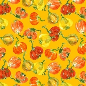 Loose Watercolor Pumpkins - Autumn Pattern Yellow Background