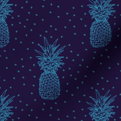 Pineapple & Dots - Navy & Turquoise Medium scale