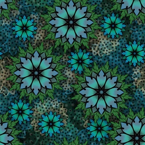 Geometric Arrowhead Flowers Mandalas - Teal and Blue