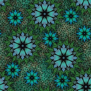 Non-directional Wallpaper - Geometric Arrowhead Flowers Mandalas - Teal