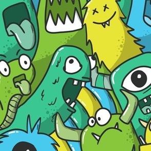 cute monsters - green and blue