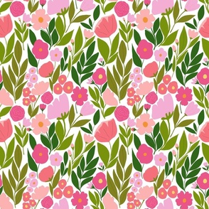 Pretty pink and peach floral meadow - small