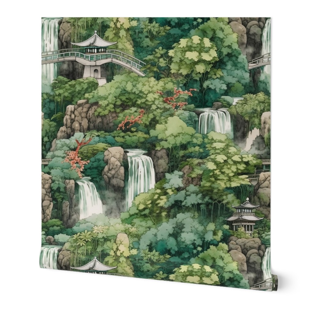 Japanese Water Garden with Waterfalls