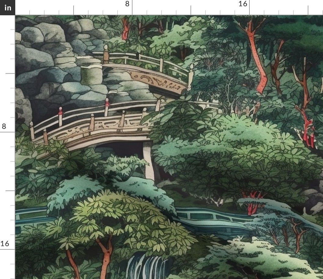 Japanese Water Garden with Bridges
