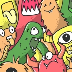 cute monsters - green, yellow, red, orange