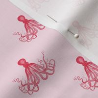 Vintage Illustrated Octopus - Pink - Small