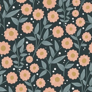 Pretty Floral Pink Flowers on Charcoal Gray