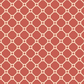 Diamond, Checker with Hidden Bone Motif for Pet in Red-Orange and Beige