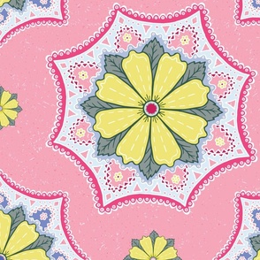 Lacy Paper-Cut Buttercup Medallions (Large) - Yellow and Bright Pink