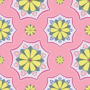 Lacy Paper-Cut Buttercup Medallions (Medium) - Yellow and Bright Pink