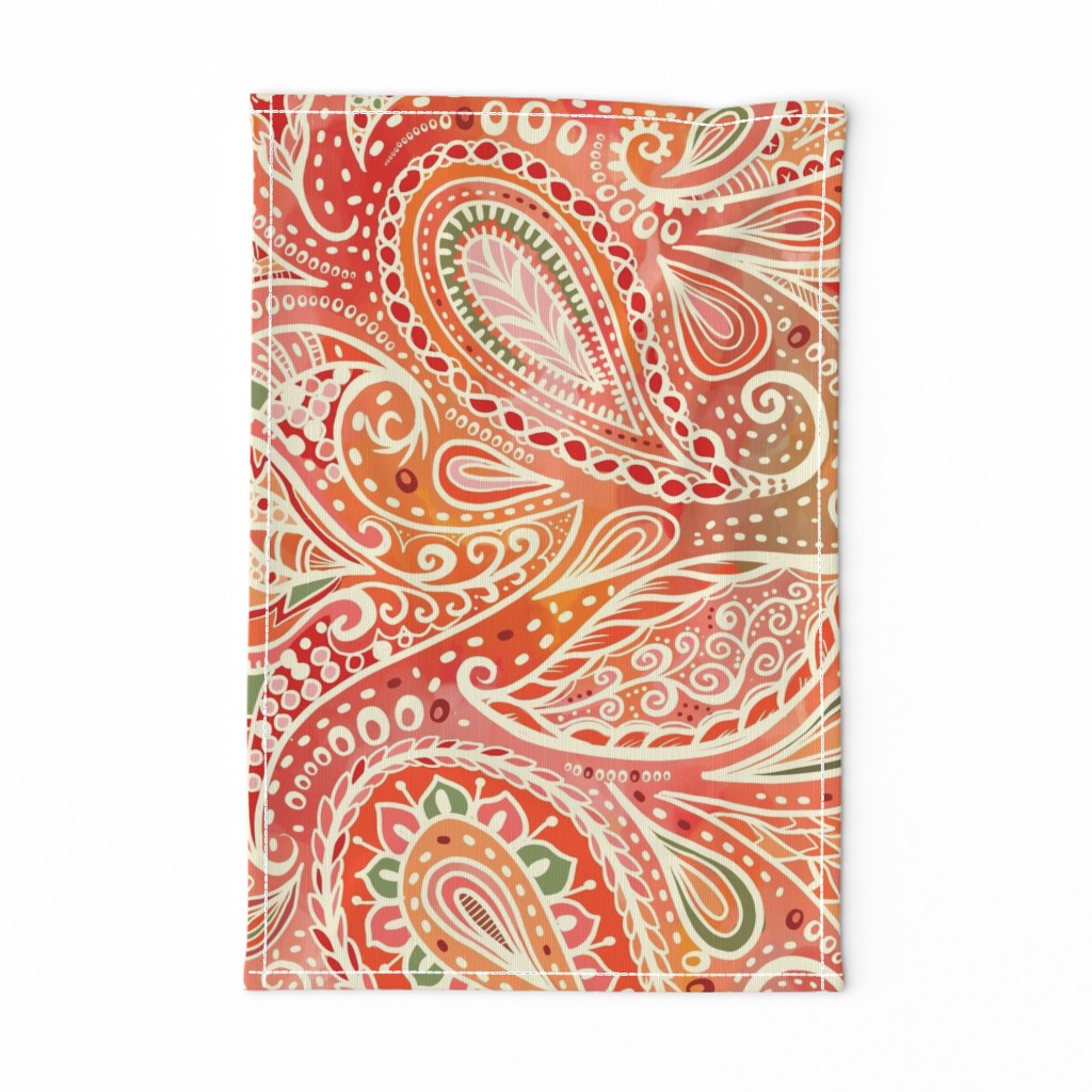 sunset  orange Boho Paisley wallpaper scale