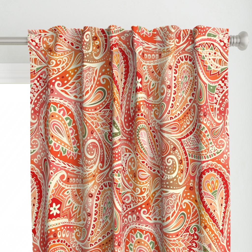 sunset  orange Boho Paisley wallpaper scale