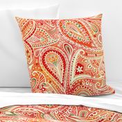 sunset  orange Boho Paisley wallpaper scale