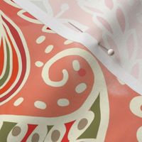 sunset  orange Boho Paisley wallpaper scale