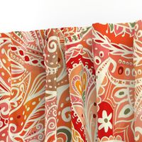 sunset  orange Boho Paisley wallpaper scale