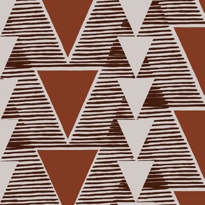 Geometric Retro Triangles Rust And Neutral With Brown Overlapping Lines Large