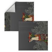 dark floral fox tea towel