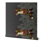 dark floral fox tea towel