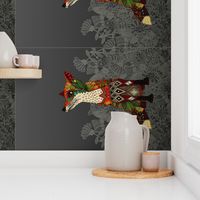 dark floral fox tea towel