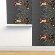 dark floral fox tea towel