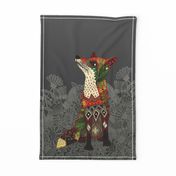 dark floral fox tea towel