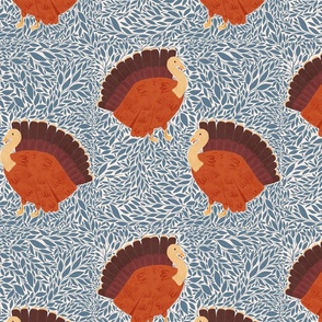 Gobble Gobble: Thanksgiving Turkey surrounded by swirling leaves