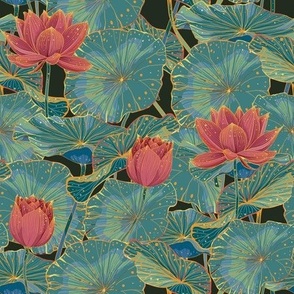 Gilded Pink Lotus Flowers