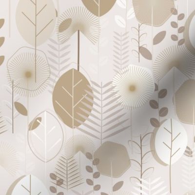 Small / Geometric Garden - Neutral Colors Dandelions Ferns Foliage Leaves Flowers Monochromatic Gubiller Botanicals Florals Plants Earthy Colors Nature Muted Colors Neutrals Wallpaper Monochrome Beige Khaki 