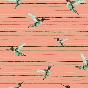 Hummingbird stripes bird fabric pattern COTY Canyon Ridge watercolor painted earth tones orange for picnics & home kitchen