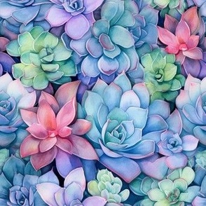 Blue Watercolor Succulents