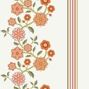 Sweet Rosette trailing floral with stripes on cream - medium