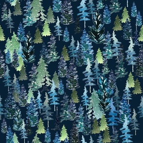 Trees on Navy / Watercolour