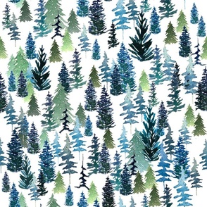 green evergreen trees / watercolor