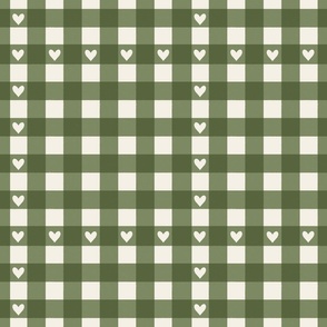 Green and White Gingham Check with Hearts , Hugs and Kisses Collection by Sarah Price