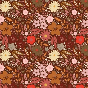 Vintage floral on brown - small 