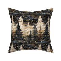 Woodland Forests Weather Stained Wood Planks Brown Black White Lodge Cabin Stars Western Mountains Great Outdoors - Medium 