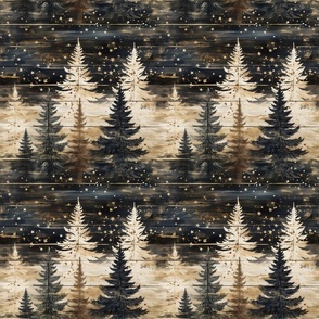 Woodland Forests Weather Stained Wood Planks Brown Black White Lodge Cabin Stars Western Mountains Great Outdoors - Medium 