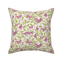 illustrated birds and butterflies in peony and lime