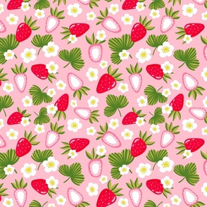 (M) Strawberry and flowers design on pink 